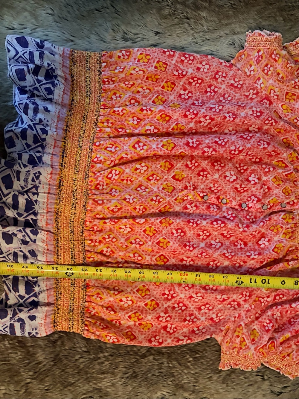Indigo Moon Denim 2X Boho Peasant Top Coral Pink Mixed Print Smocked Plus Size - Picture 5 of 7